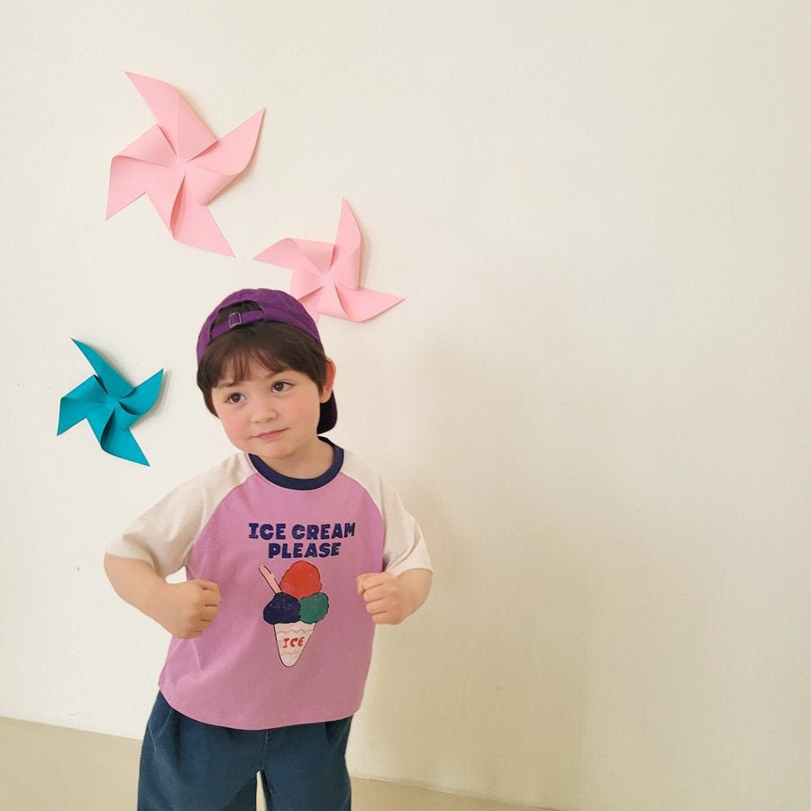 Kids SS26 ICE CREAM PLEASE Raglan Short Sleeve Top (2 - 9y) - 2 Colors - AT NOON STORE