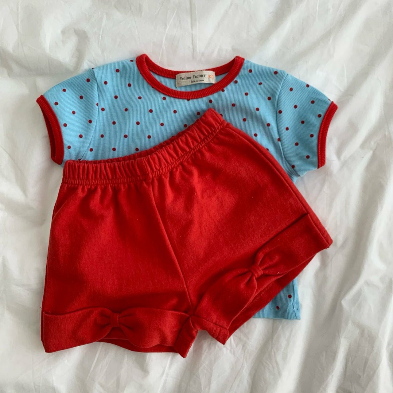 Kids SS26 Polka Dot Ribbed Short Sleeve Top (1 - 7y) - Blue - AT NOON STORE