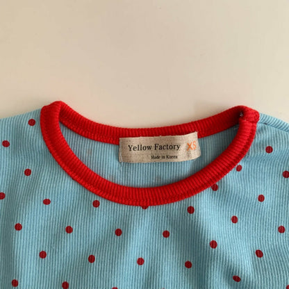 Kids SS26 Polka Dot Ribbed Short Sleeve Top (1 - 7y) - Blue - AT NOON STORE