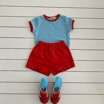 Kids SS26 Polka Dot Ribbed Short Sleeve Top (1 - 7y) - Blue - AT NOON STORE