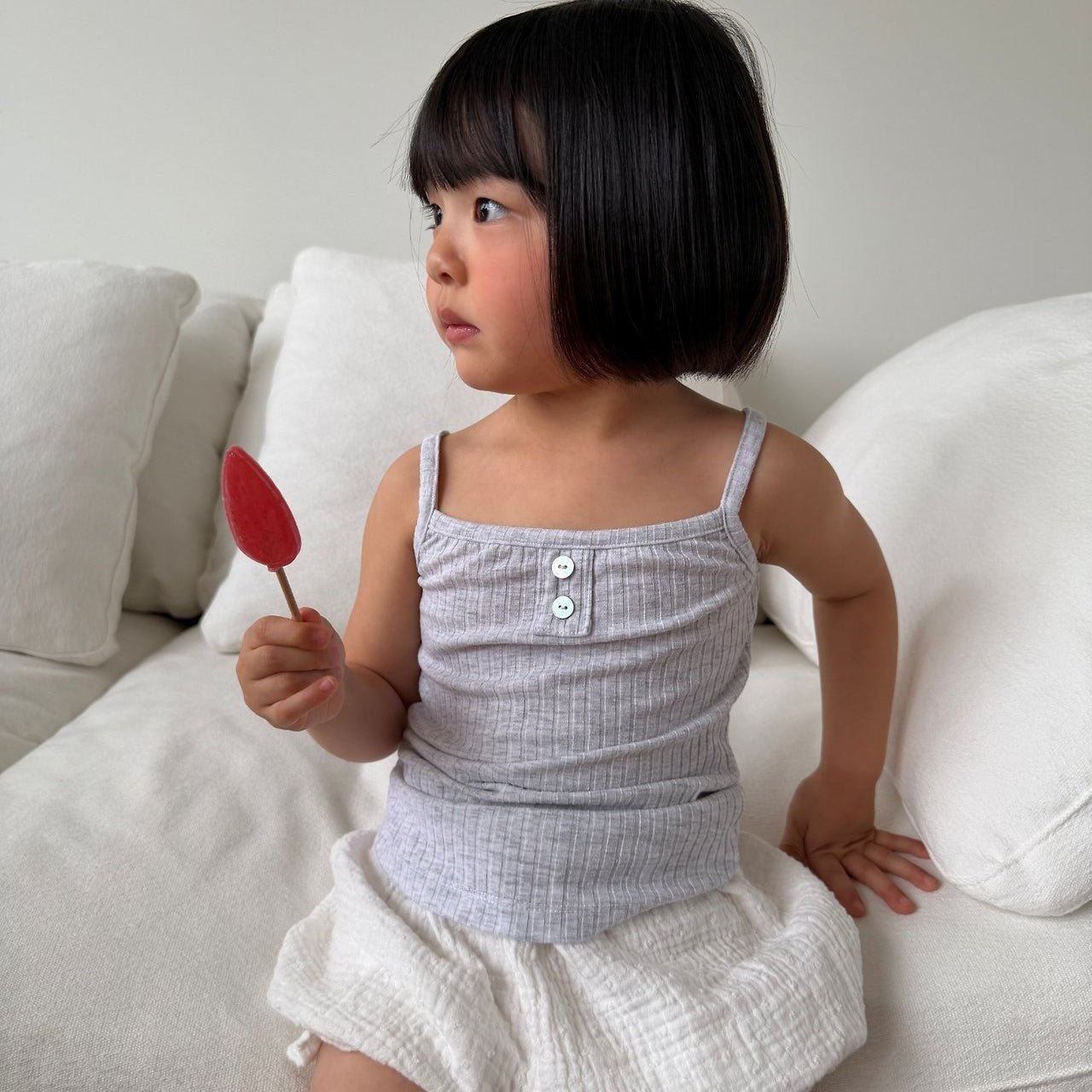 Kids SS26 Ribbed Noodle Strap Tank Top (2 - 10y) - 2 Colors - AT NOON STORE
