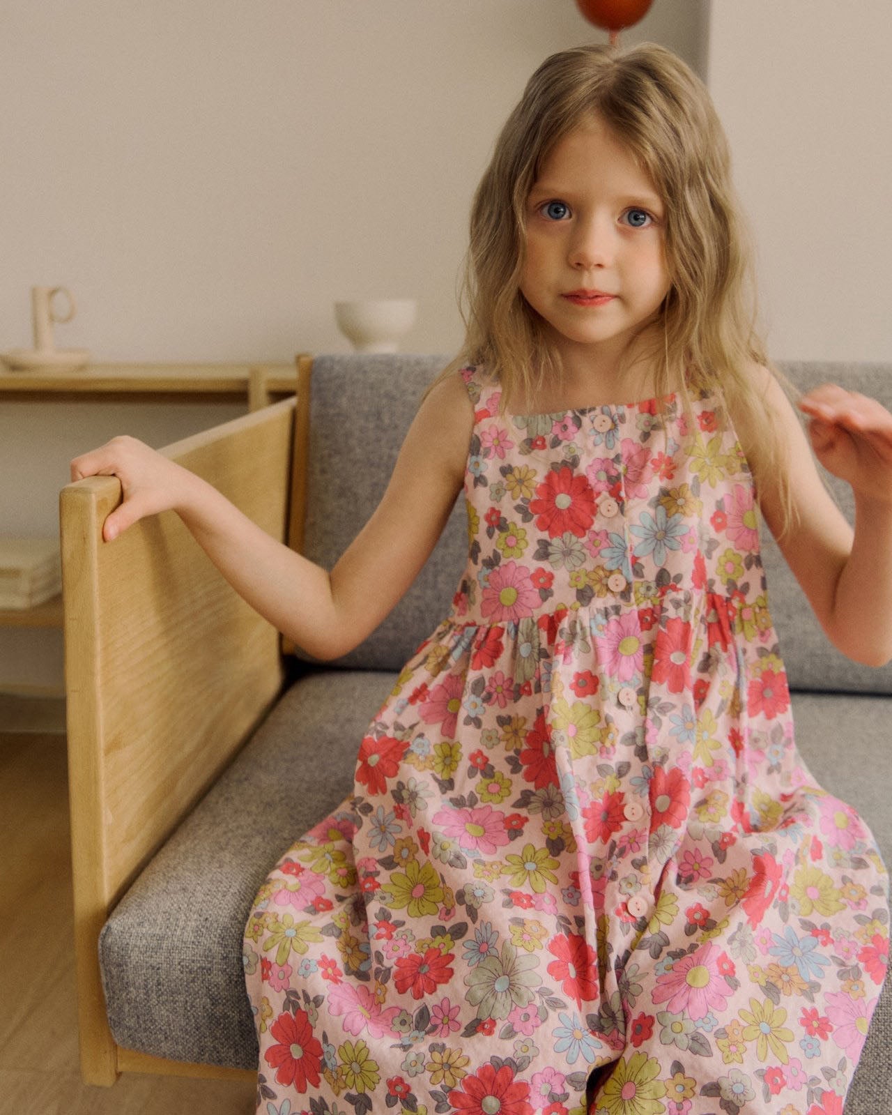 Kids SS26 Square Neck Sleeveless Floral Dress (3-8y) - Pink kids outfit