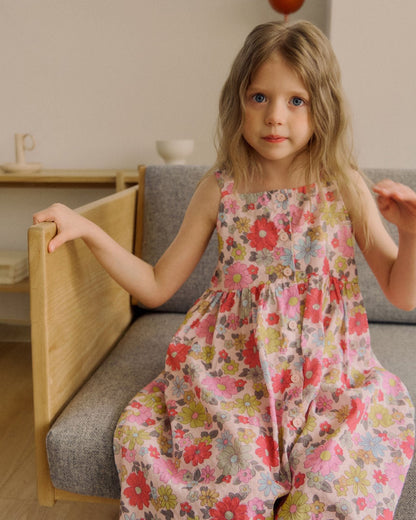Kids SS26 Square Neck Sleeveless Floral Dress (3-8y) - Pink kids outfit