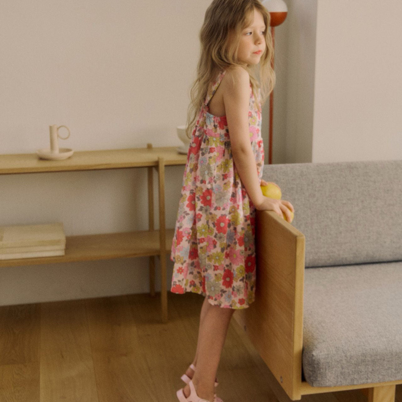 Kids SS26 Square Neck Sleeveless Floral Dress (3-8y) - Pink kids outfit