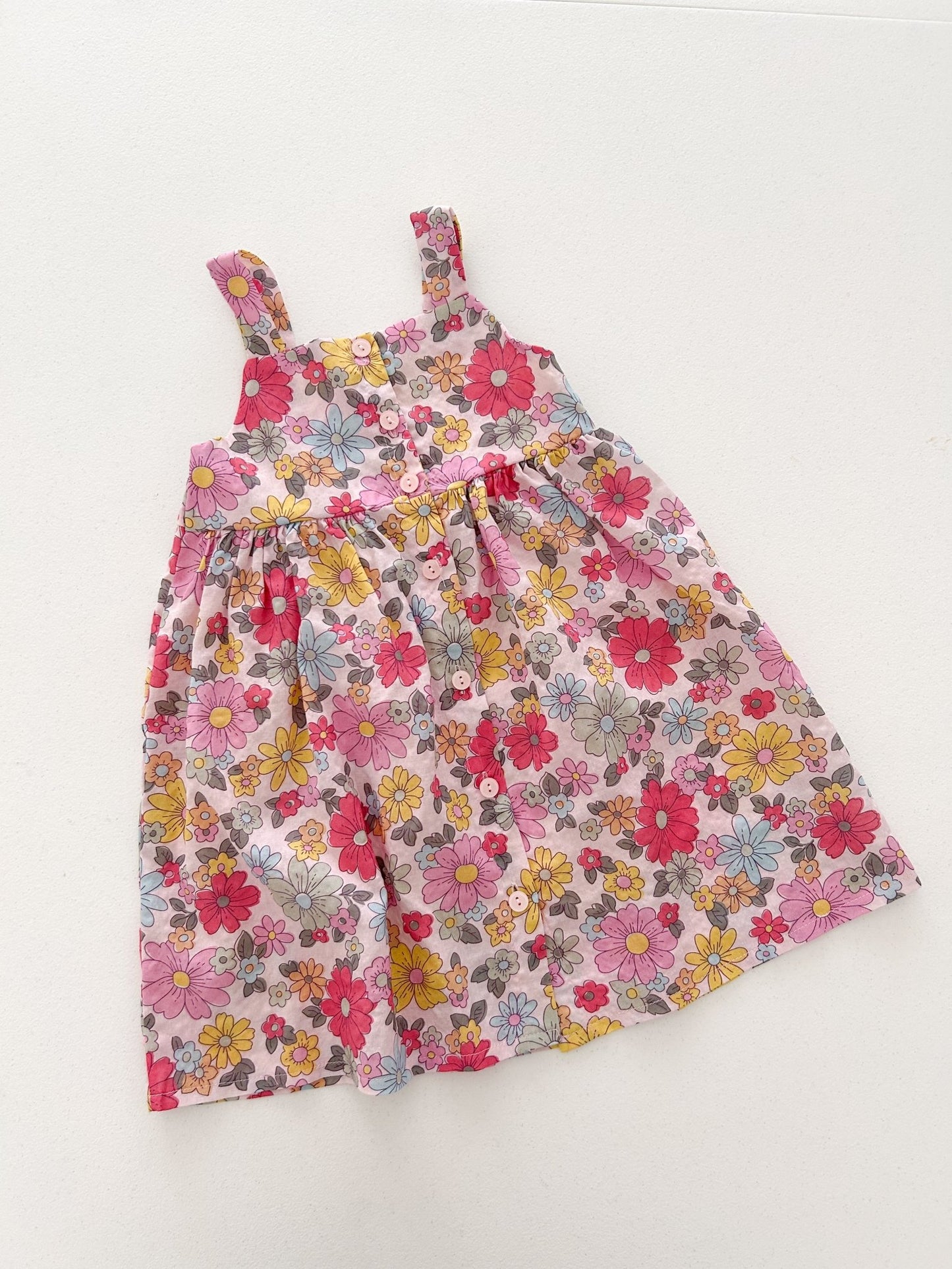 Kids SS26 Square Neck Sleeveless Floral Dress (3-8y) - Pink kids outfit