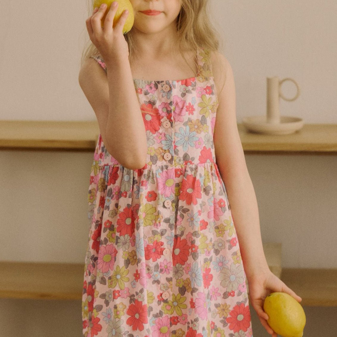 Kids SS26 Square Neck Sleeveless Floral Dress (3-8y) - Pink kids outfit