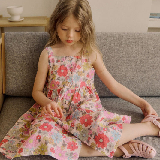 Kids SS26 Square Neck Sleeveless Floral Dress (3-8y) - Pink kids outfit