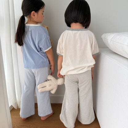 Kids SS26 Stripe Textured Semi Flare Pants (2 - 10y) - 2 Colors - AT NOON STORE