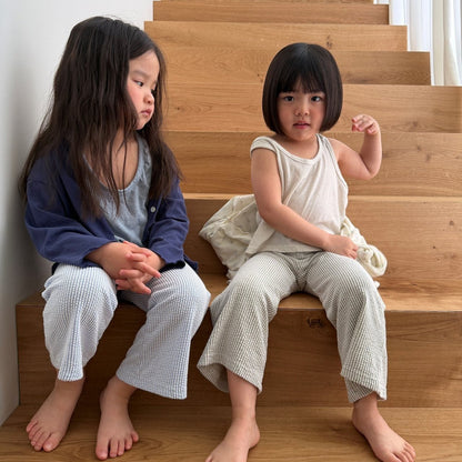 Kids SS26 Stripe Textured Semi Flare Pants (2 - 10y) - 2 Colors - AT NOON STORE