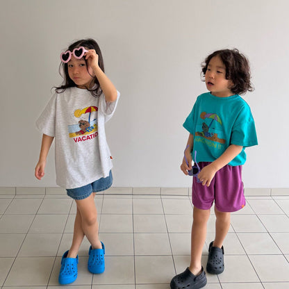 Kids SS26 Vacation Print Short Sleeve Top (2 - 7y) - 2 Colors - AT NOON STORE