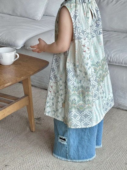 Kids Tie Back Quilt Print Sleeveless Dress (2 - 6y) kids outfit