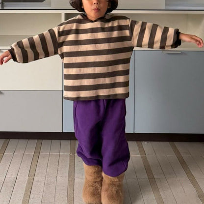 Kids W25 Brushed Cotton Crew Neck Stripe Loose Fit Long Sleeve Top (2 - 7y) - 2 Colors kids outfit