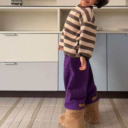 Kids W25 Brushed Cotton Crew Neck Stripe Loose Fit Long Sleeve Top (2 - 7y) - 2 Colors kids outfit