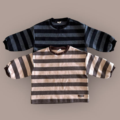 Kids W25 Brushed Cotton Crew Neck Stripe Loose Fit Long Sleeve Top (2 - 7y) - 2 Colors kids outfit