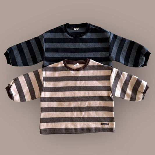 Kids W25 Brushed Cotton Crew Neck Stripe Loose Fit Long Sleeve Top (2 - 7y) - 2 Colors kids outfit