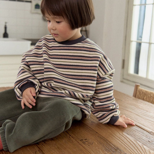 Kids W25 Brushed Cotton Multicolor Stripe Long Sleeve Sweatshirt (2-3y) - 2 Colors kids outfit