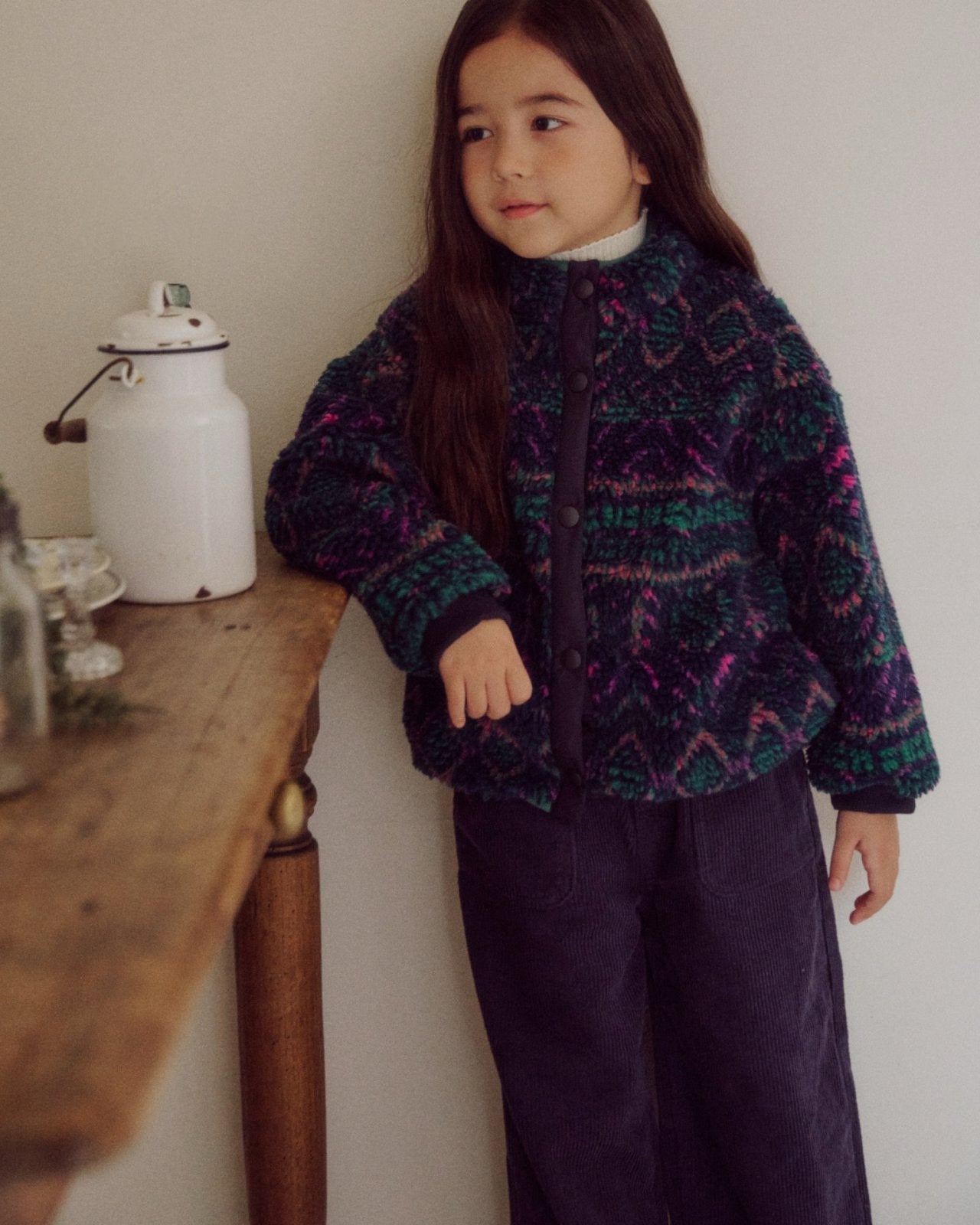 Kids W25 Fair Isle Sherpa Mock Neck Jacket(3 - 8y) - 2 Colors kids outfit
