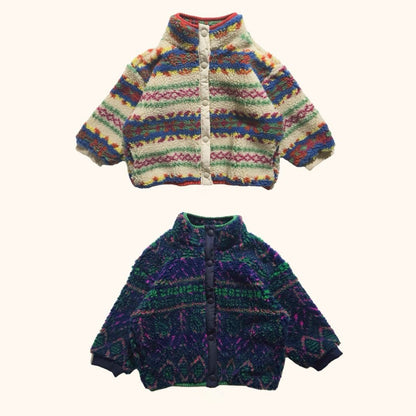 Kids W25 Fair Isle Sherpa Mock Neck Jacket(3 - 8y) - 2 Colors kids outfit