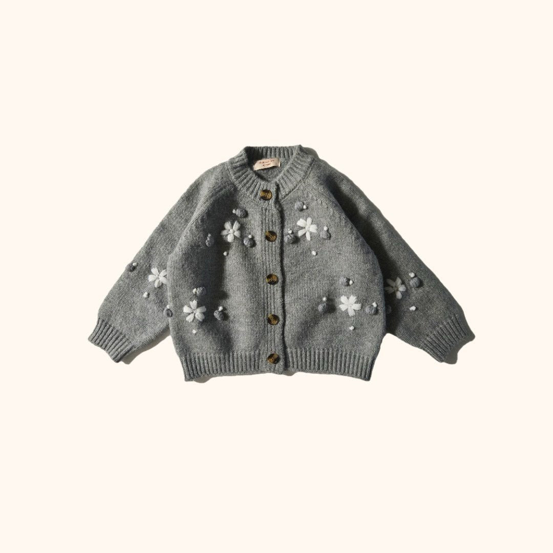 Kids W25 Floral Jacquard Cadigan(3 - 8y) - Gray kids outfit
