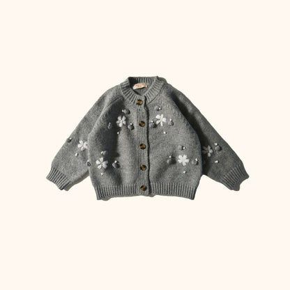 Kids W25 Floral Jacquard Cadigan(3 - 8y) - Gray kids outfit