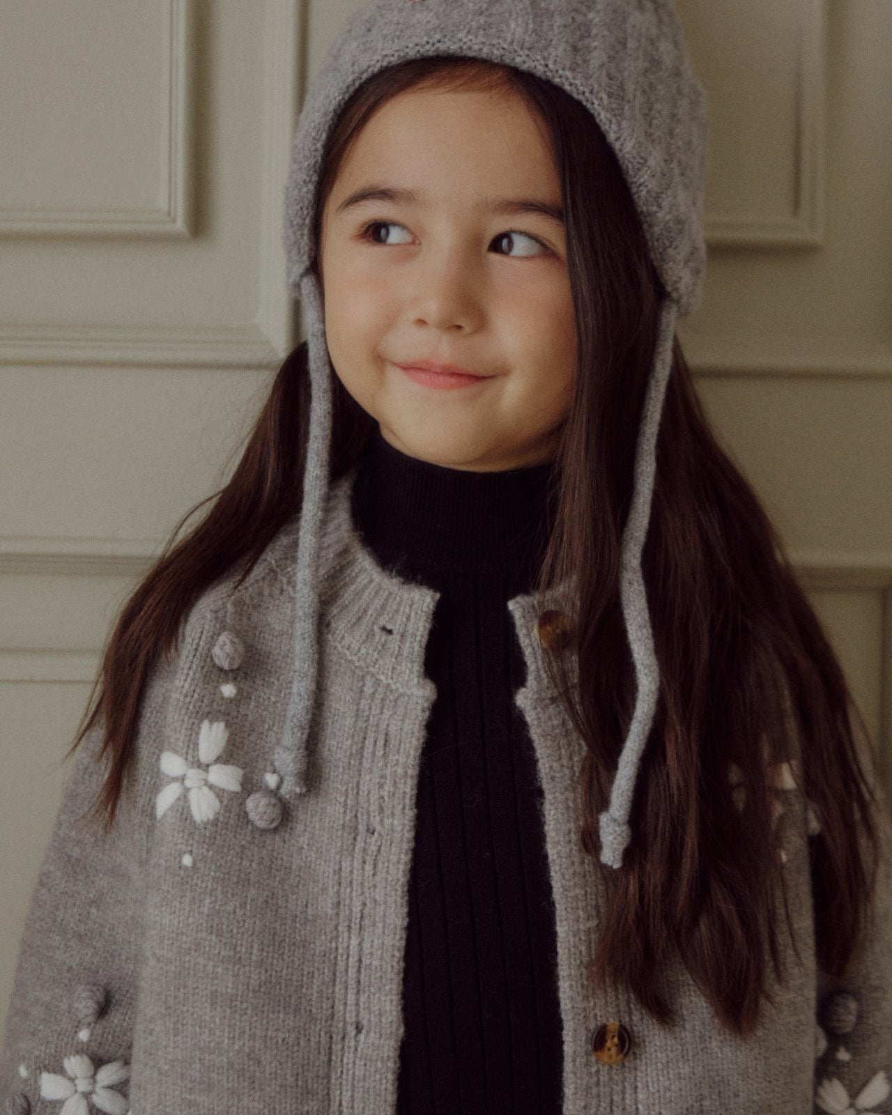 Kids W25 Floral Jacquard Cadigan(3 - 8y) - Gray kids outfit