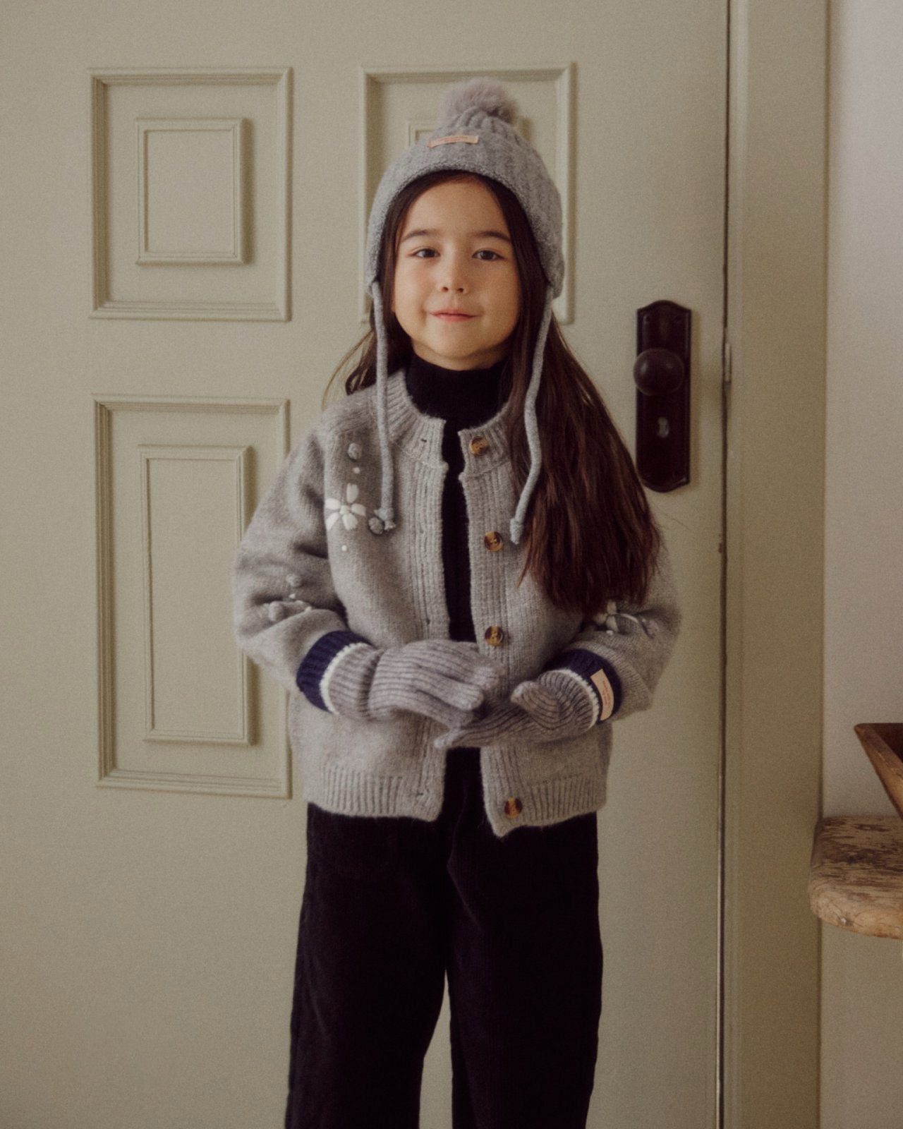 Kids W25 Floral Jacquard Cadigan(3 - 8y) - Gray kids outfit