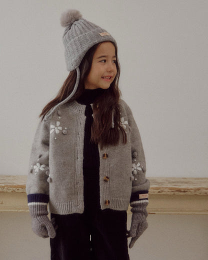 Kids W25 Floral Jacquard Cadigan(3 - 8y) - Gray kids outfit