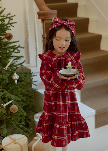 Kids W25 Holiday Plaid Big Collar Frill Dress (2 - 7y) - Red Blue kids outfit
