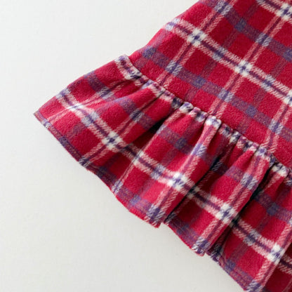 Kids W25 Holiday Plaid Big Collar Frill Dress (2 - 7y) - Red Blue kids outfit