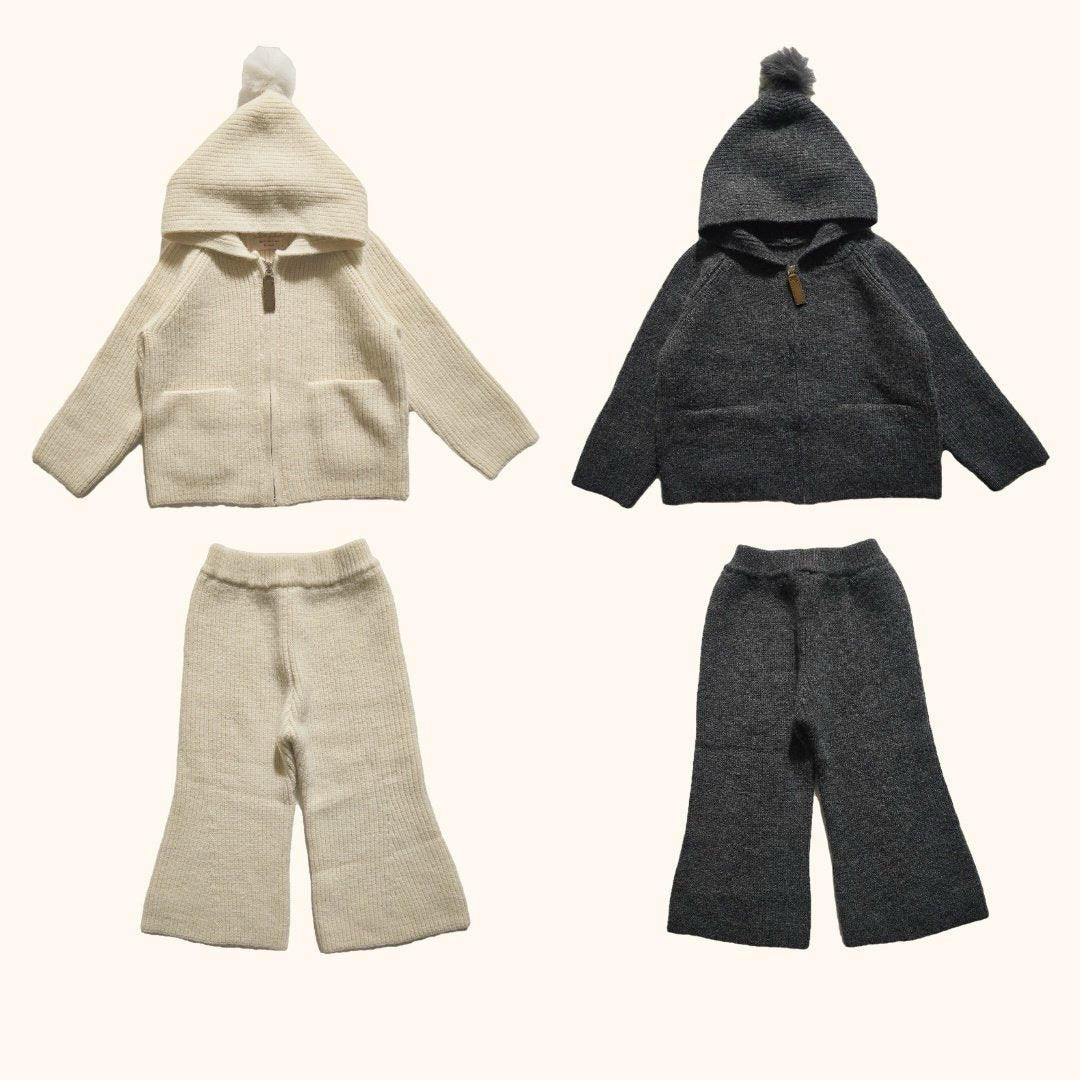 Kids W25 Knit Hooded Jacket and Flare Pants Set (3 - 8y) - 2 Colors kids outfit