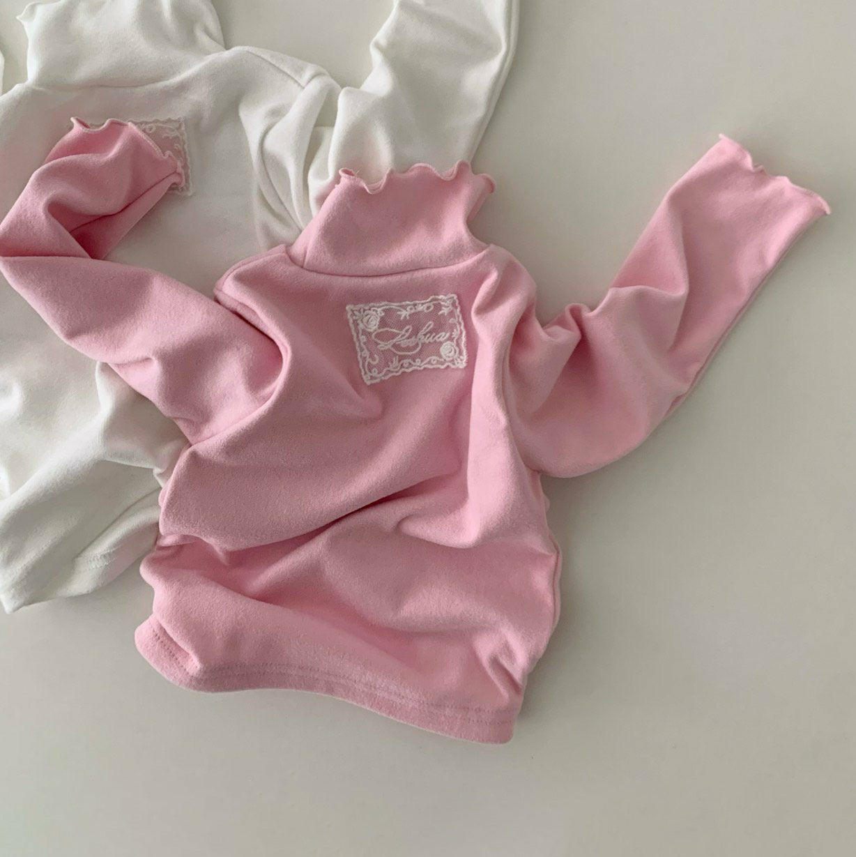 Kids W25 Lettuce - Edge Mock Neck Long Sleeve Top (1 - 6y) - Pink kids outfit