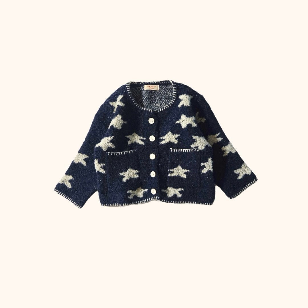 Kids W25 White Star Cadigan(3 - 8y) - Navy kids outfit
