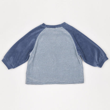 Kids W26 Stripe Velour Long Sleeve Raglan Top (1-7y) - Blue kids outfit