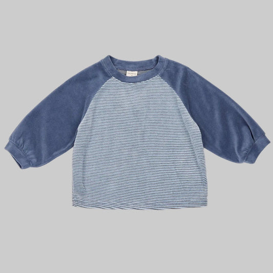 Kids W26 Stripe Velour Long Sleeve Raglan Top (1-7y) - Blue kids outfit