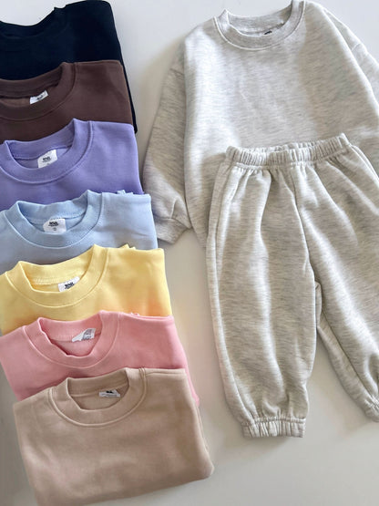 Kids Warm Brushed Fabric Basic Sweatshirt and Jogger Set (2 - 8y) - 8 Colors kids outfit