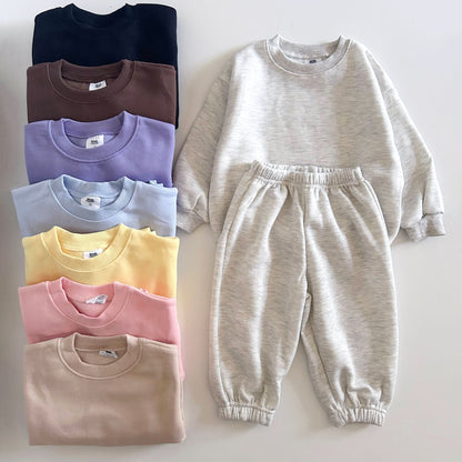 Kids Warm Brushed Fabric Basic Sweatshirt and Jogger Set (2 - 8y) - 8 Colors kids outfit