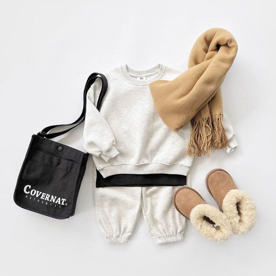 Kids Warm Brushed Fabric Basic Sweatshirt and Jogger Set (2 - 8y) - 8 Colors kids outfit