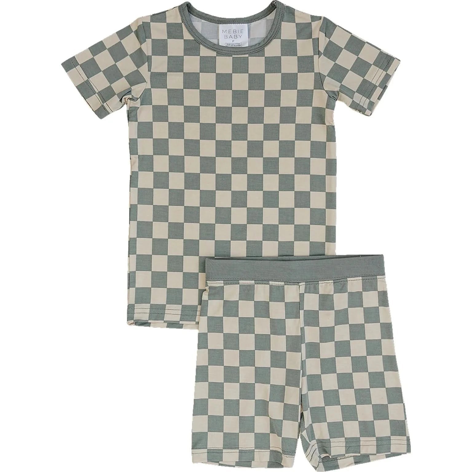 Light Green Checkered Bamboo Cozy Short Set (2T - 6Y) kids outfit