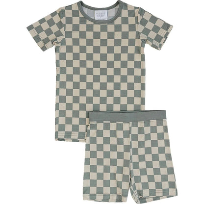 Light Green Checkered Bamboo Cozy Short Set (2T - 6Y) kids outfit