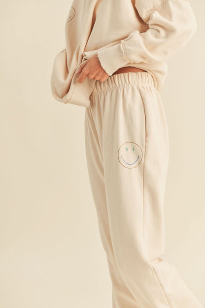 Mama French Terry Smile Print Sweatpants - Beige kids outfit