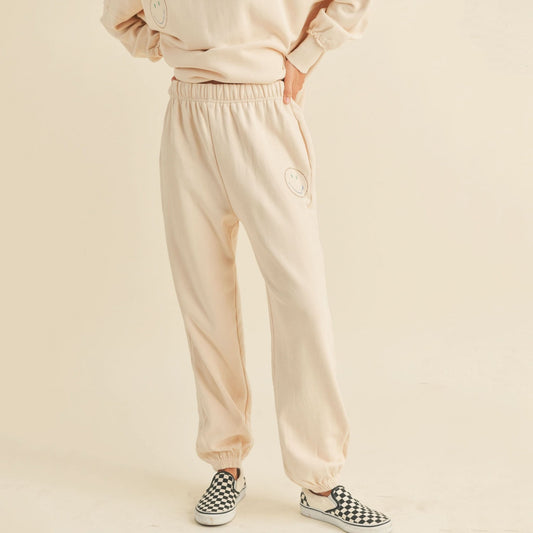 Mama French Terry Smile Print Sweatpants - Beige kids outfit