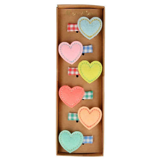 MeriMeri Felt Heart Hair Clips Set (6pk) kids outfit