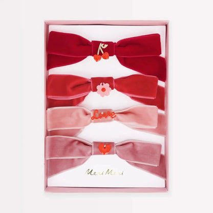 MeriMeri Velvet Bows With Charms Hair Clips Set (4pk) kids outfit