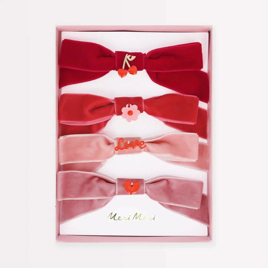 MeriMeri Velvet Bows With Charms Hair Clips Set (4pk) kids outfit