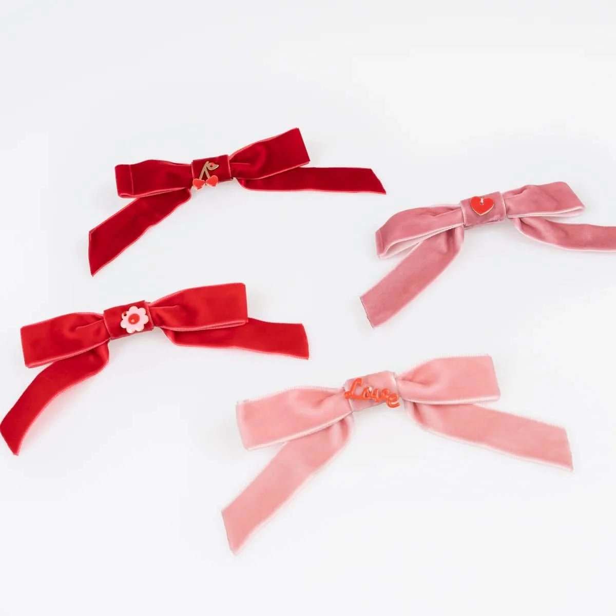 MeriMeri Velvet Bows With Charms Hair Clips Set (4pk) kids outfit