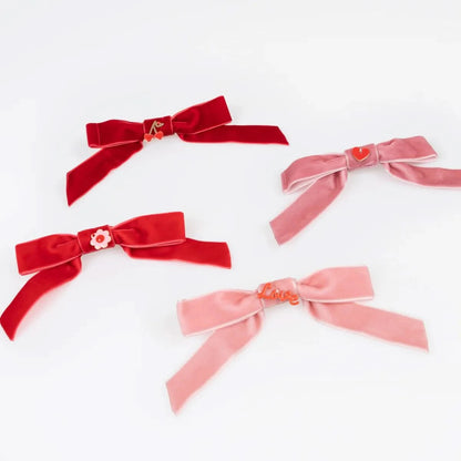 MeriMeri Velvet Bows With Charms Hair Clips Set (4pk) kids outfit