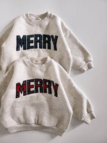 [PRE-ORDER] Toddler Merry Patch Embroidery Sweatshirt and Tartan Fleece Jogger Pants Set (6m-9y) - 2 Colors