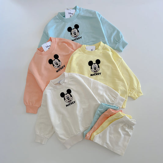 Toddler Disney Mickey Face Embroidery Sweatshirt and Shorts Set (2-12y) - 4 Colors