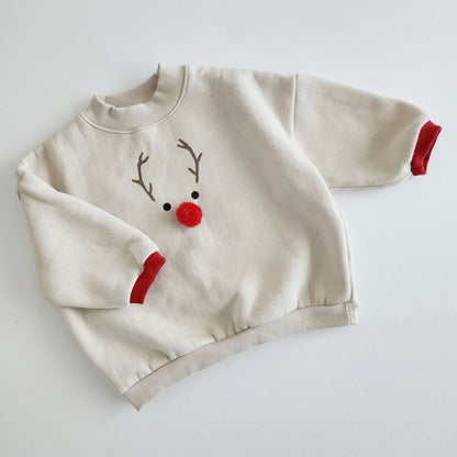 Mom Fleece - Lined Reindeer Sweatshirt (Mom) - Red kids outfit