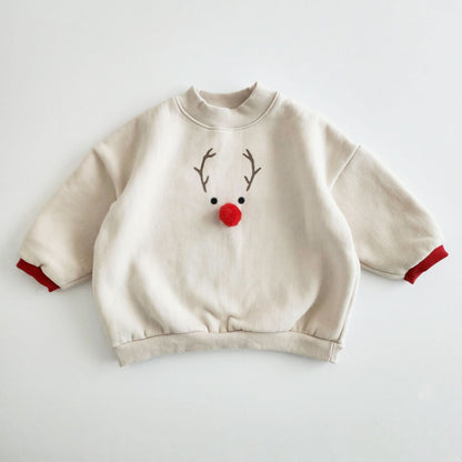 Mom Fleece - Lined Reindeer Sweatshirt (Mom) - Red kids outfit